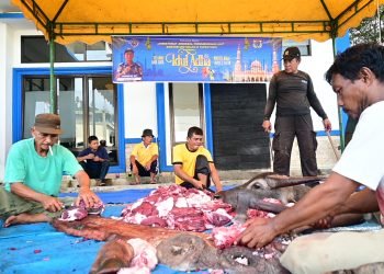 Syahbandar Tapaktuan Bagikan Daging Qurban.